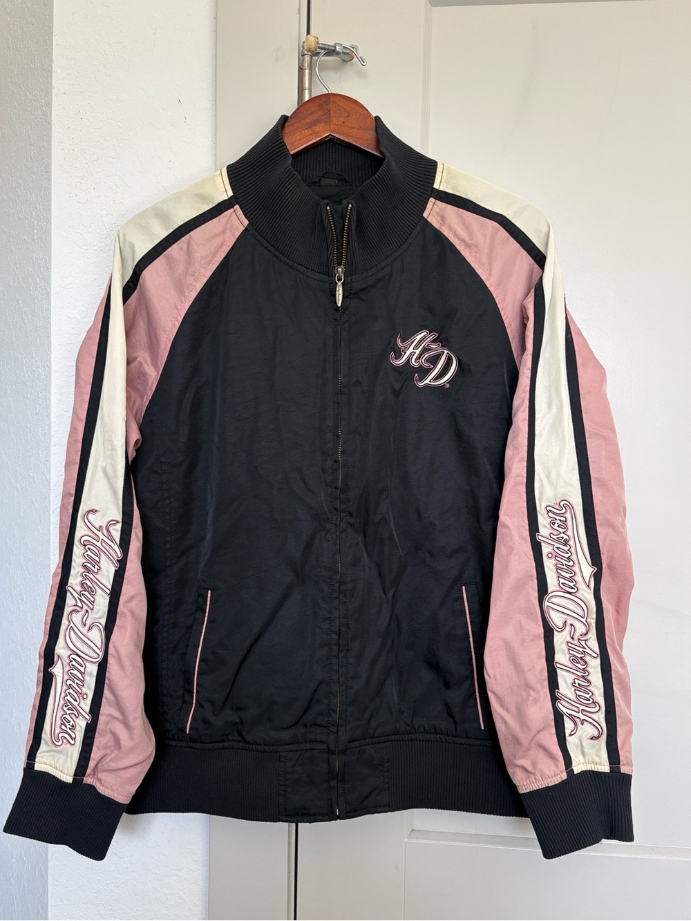 VINTAGE HARLEY DAVIDSON BLACK PINK FULL ZIP JACKET WOMENS XL